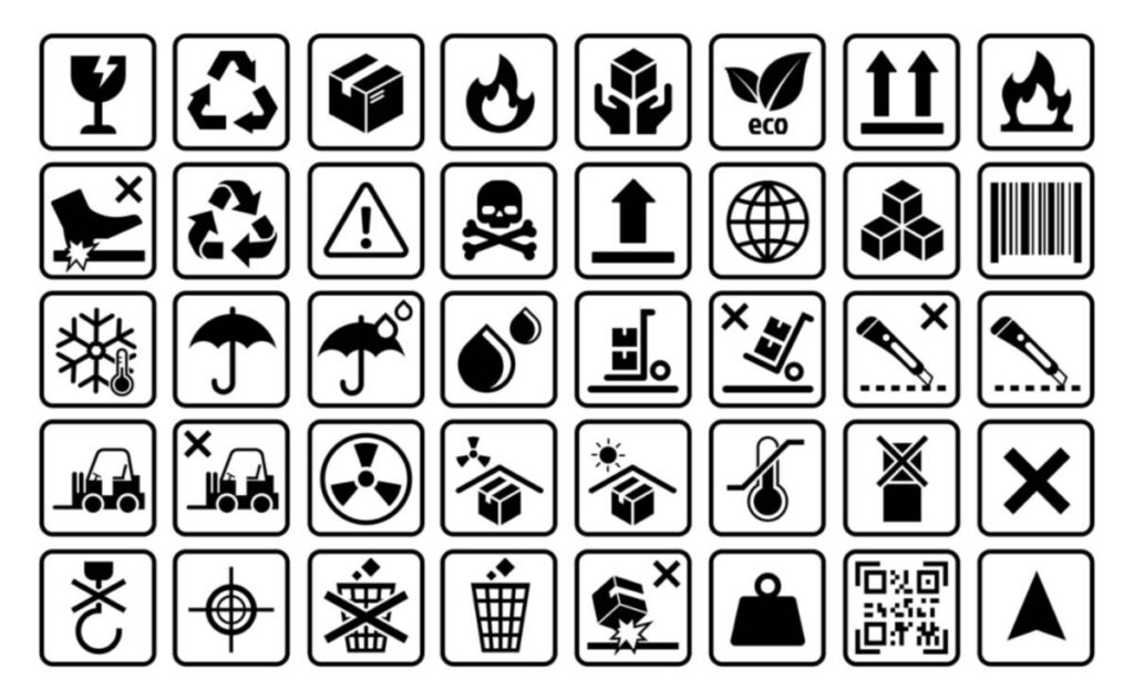 Collection of common packing symbols