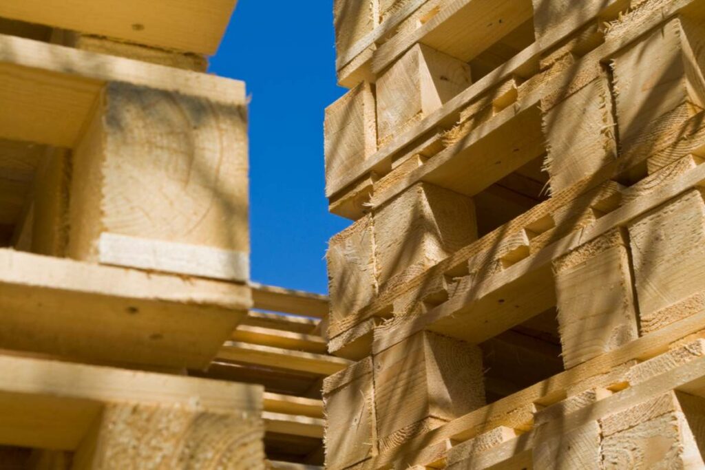 Stack of wooden pallets prepared for ISPM 15 compliant packaging